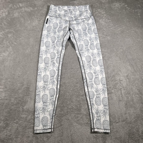 Love Fitness Leggings Womens Medium White Pineapple Print High Rise Yoga Pants - Picture 2 of 9